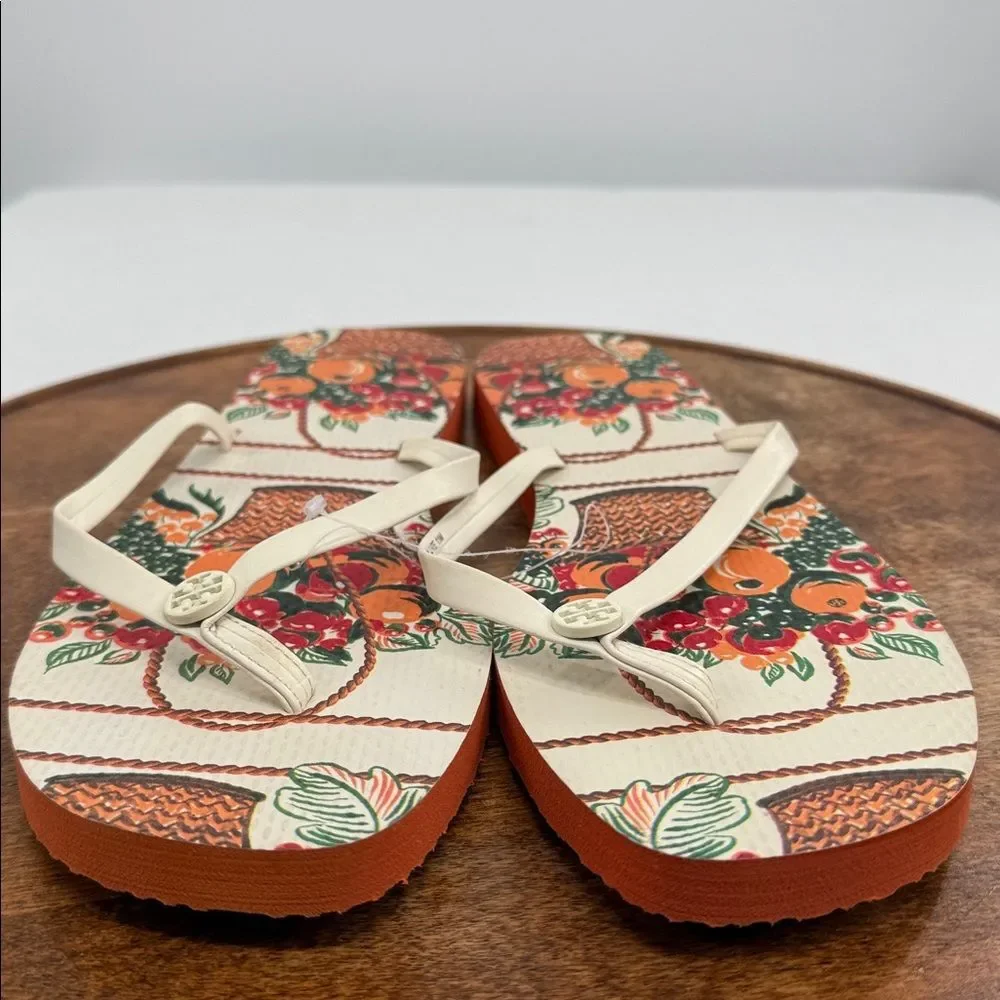 Tory Burch Sandals Wm 11 Thong Flip Flops Fall Orange Cream Cloud/Fruit Basket - Picture 2 of 9